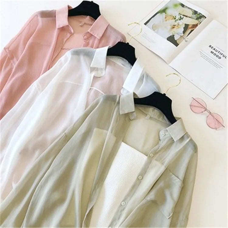 Women Thin Coat Casual Summer Sun Protection Clothes Female Cardigan Shirt Clothing Tops Blouse for Woman Loose Covers Blusa