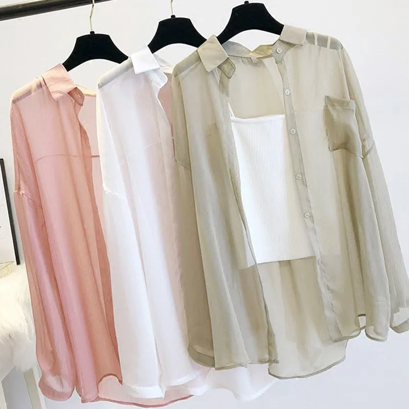 Women Thin Coat Casual Summer Sun Protection Clothes Female Cardigan Shirt Clothing Tops Blouse for Woman Loose Covers Blusa