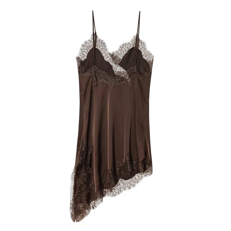 MUJER Lace Slip Mini Dress Women Satin Backless Summer Dress Woman Asymmetric Party Women's Dress Sexy Beach Dresses for Women